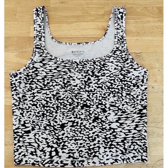 Athleta Shanti Square Neck Crop Tank Top Animal Print Black White Women's Size S - Picture 2 of 11